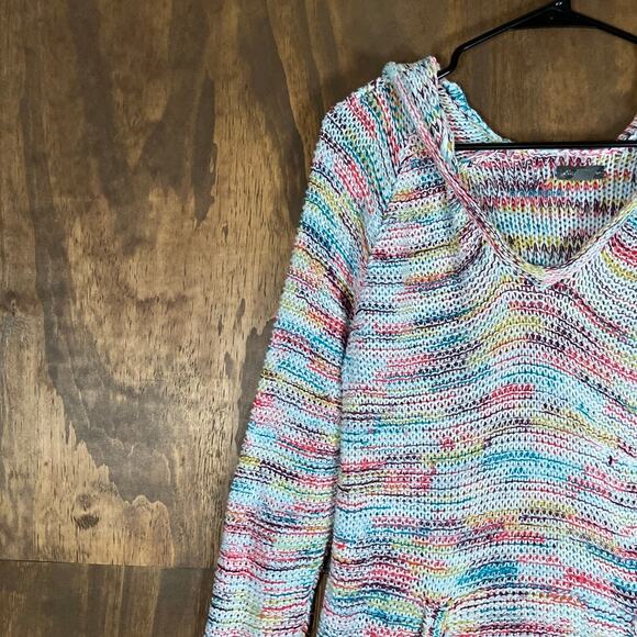 Eddie Bauer Womens Sweater Multicolor Knitted V Neck Pullover Hoodie Large - Picture 4 of 12